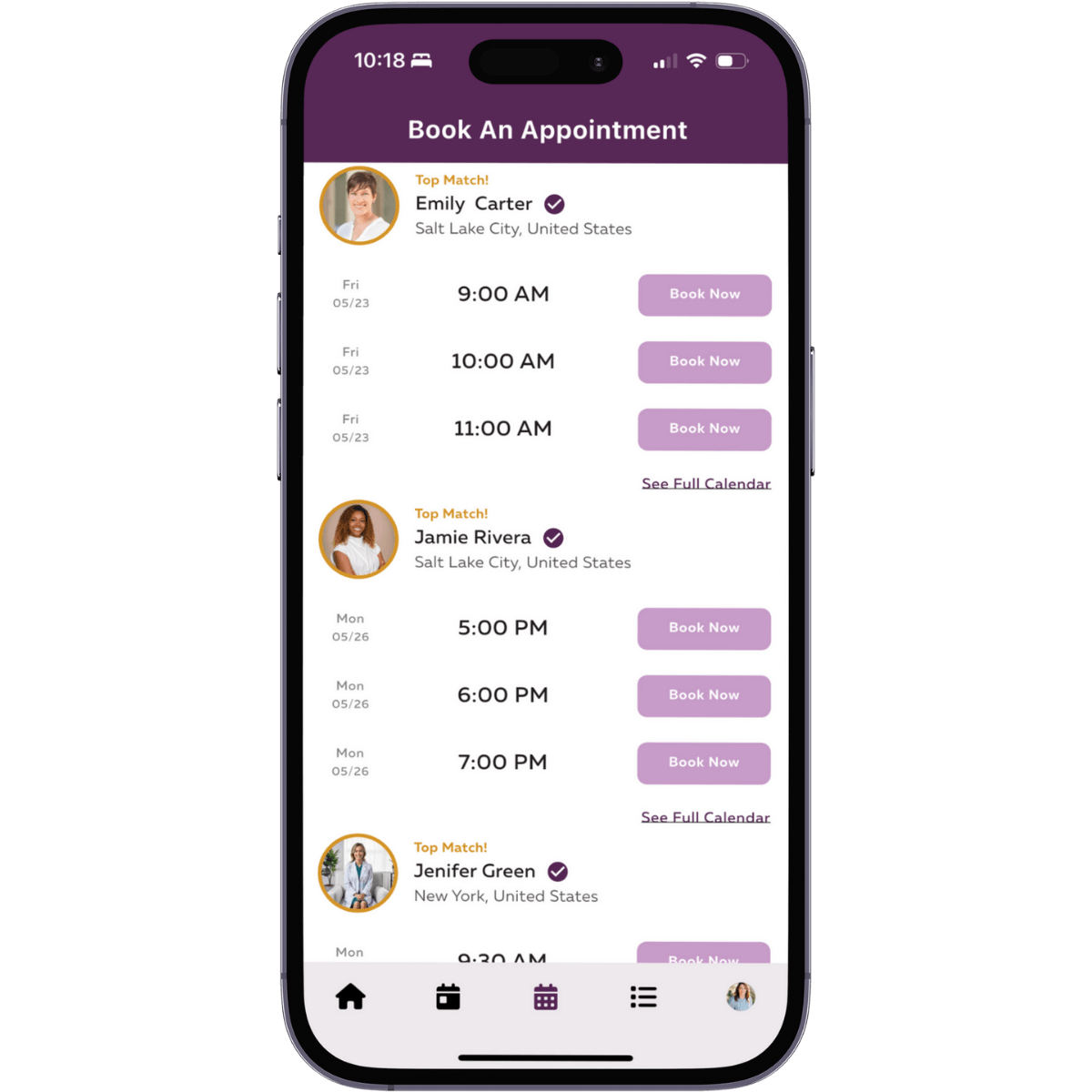 NextTherapist appointment booking view