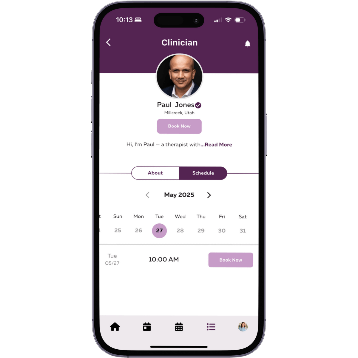 NextTherapist individual clinician booking view