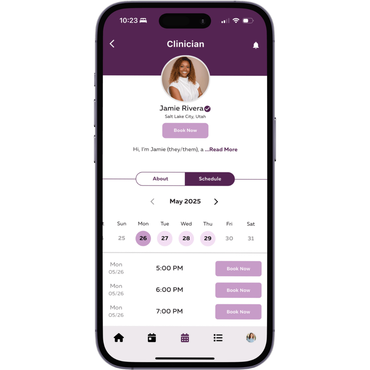 Image of the NextTherapist client-side booking page