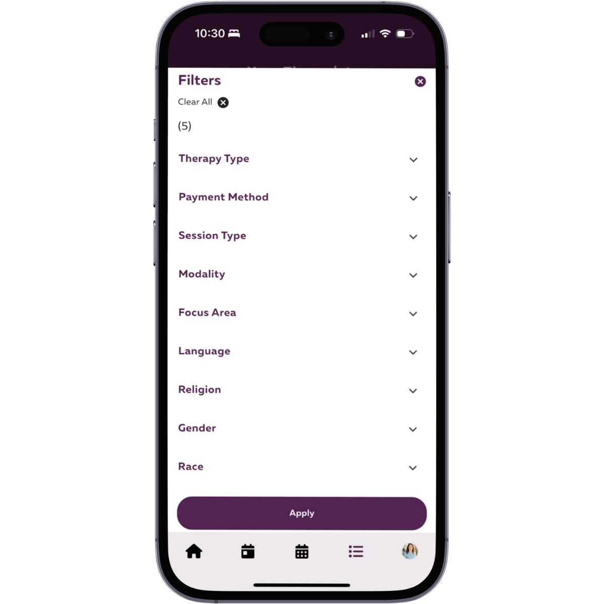 NextTherapist smart filters