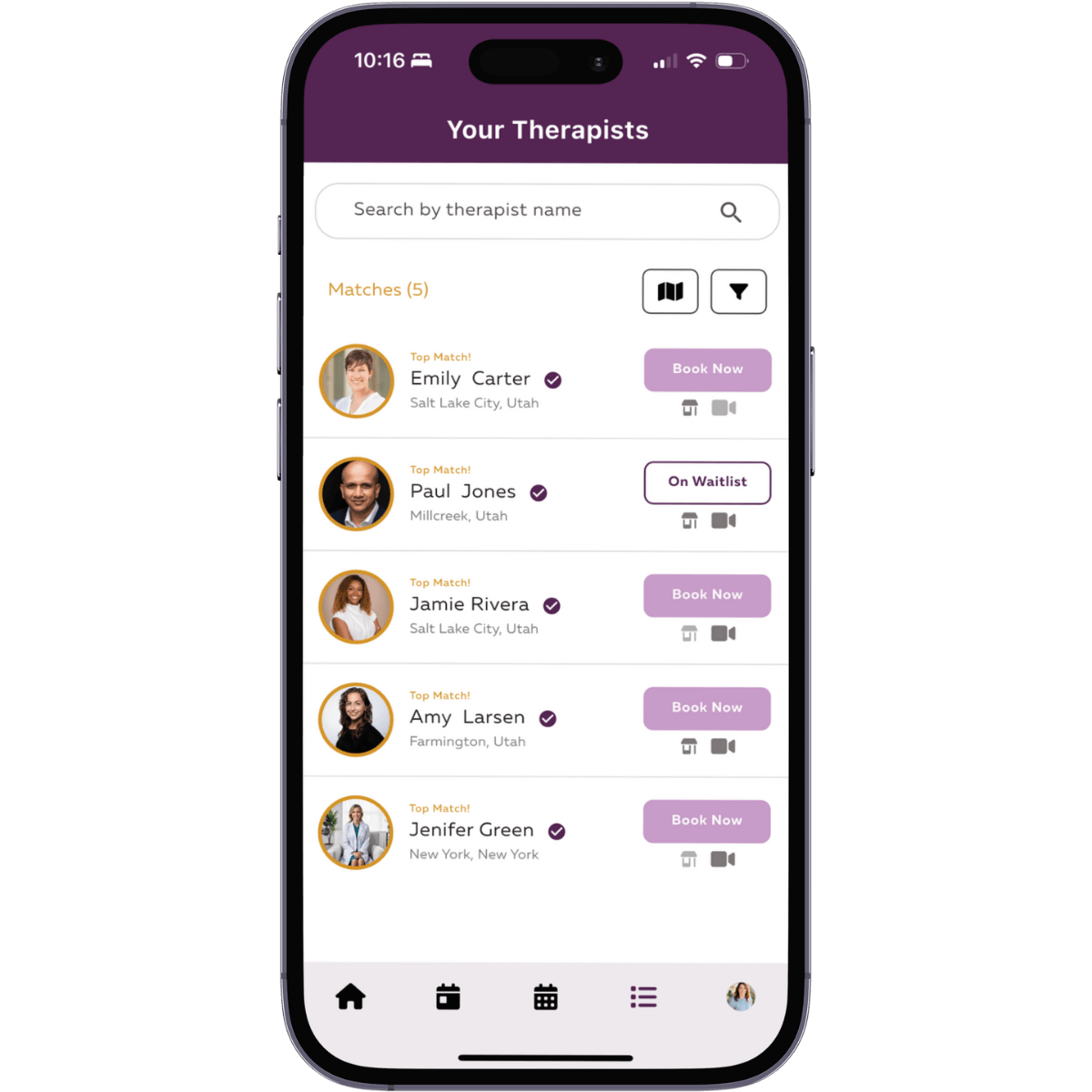 NextTherapist therapist search results list view